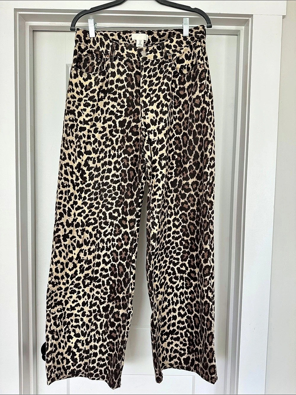 H&M Leopard Print Wide-Leg Jeans Brown & Cream Waist 6